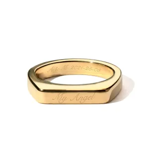 MignonandMignon Custom Name Personalized Signet Ring Roman Numeral Coordinates Bar Stackable Women Mother's Day Gift -RSB-D