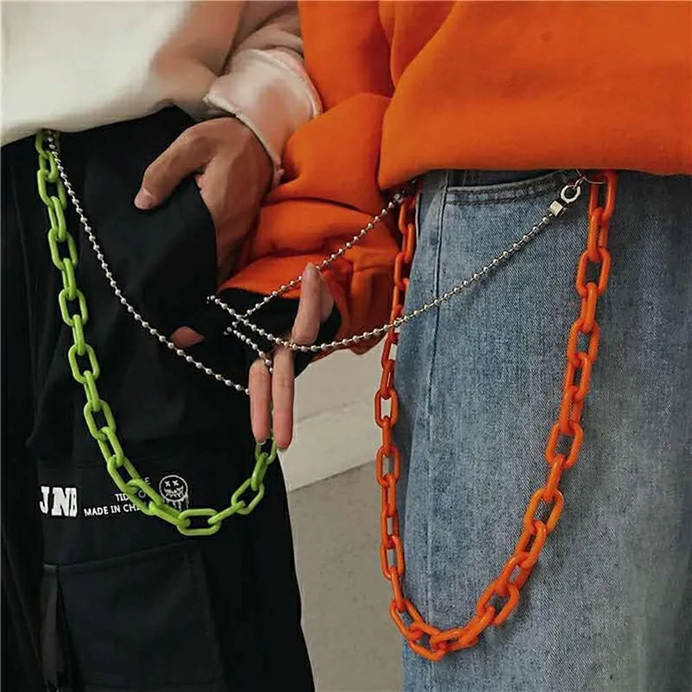 Neon Resin Chunky Hip Hop Jeans Chain Body Chain Punk Goth for Women Men Acrylic Link Chain for Women Thick Keychains Belt Waist Chains body Accessory for Girls
