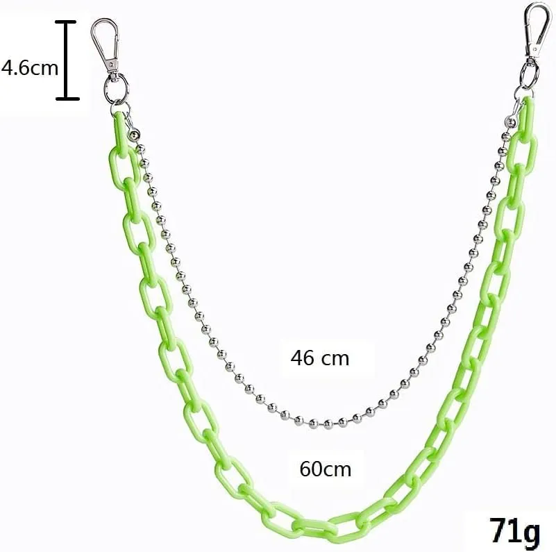 Neon Resin Chunky Hip Hop Jeans Chain Body Chain Punk Goth for Women Men Acrylic Link Chain for Women Thick Keychains Belt Waist Chains body Accessory for Girls