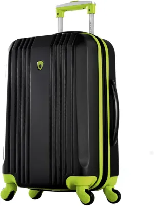 Olympia USA Apache II 21 Inch Expandable Rolling Carry On Lightweight Hardside Double 4 Wheel Spinner Luggage Suitcase with Locking System and Hidden Laptop Compartment, Black/Lime