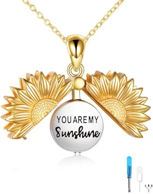 ONEFINITY Sterling Silver Sunflower Urn Necklace for Ashes You Are My Sunshine Pendant Cremation Jewelry for Ashes of Loved Ones Keepsake