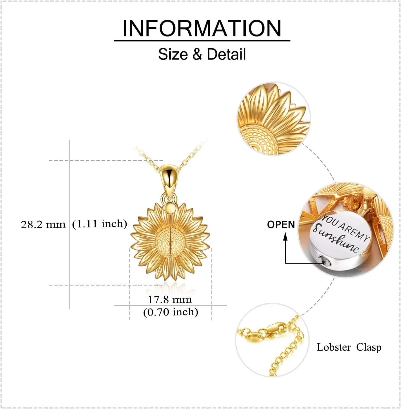 ONEFINITY Sterling Silver Sunflower Urn Necklace for Ashes You Are My Sunshine Pendant Cremation Jewelry for Ashes of Loved Ones Keepsake