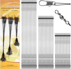 OROOTL Fishing Leaders Kit, 60pcs Stainless Steel Fishing Leaders Saltwater Wire Leader Lines with Swivels Snaps Fishing Tackle Lures Bait Hook Connector