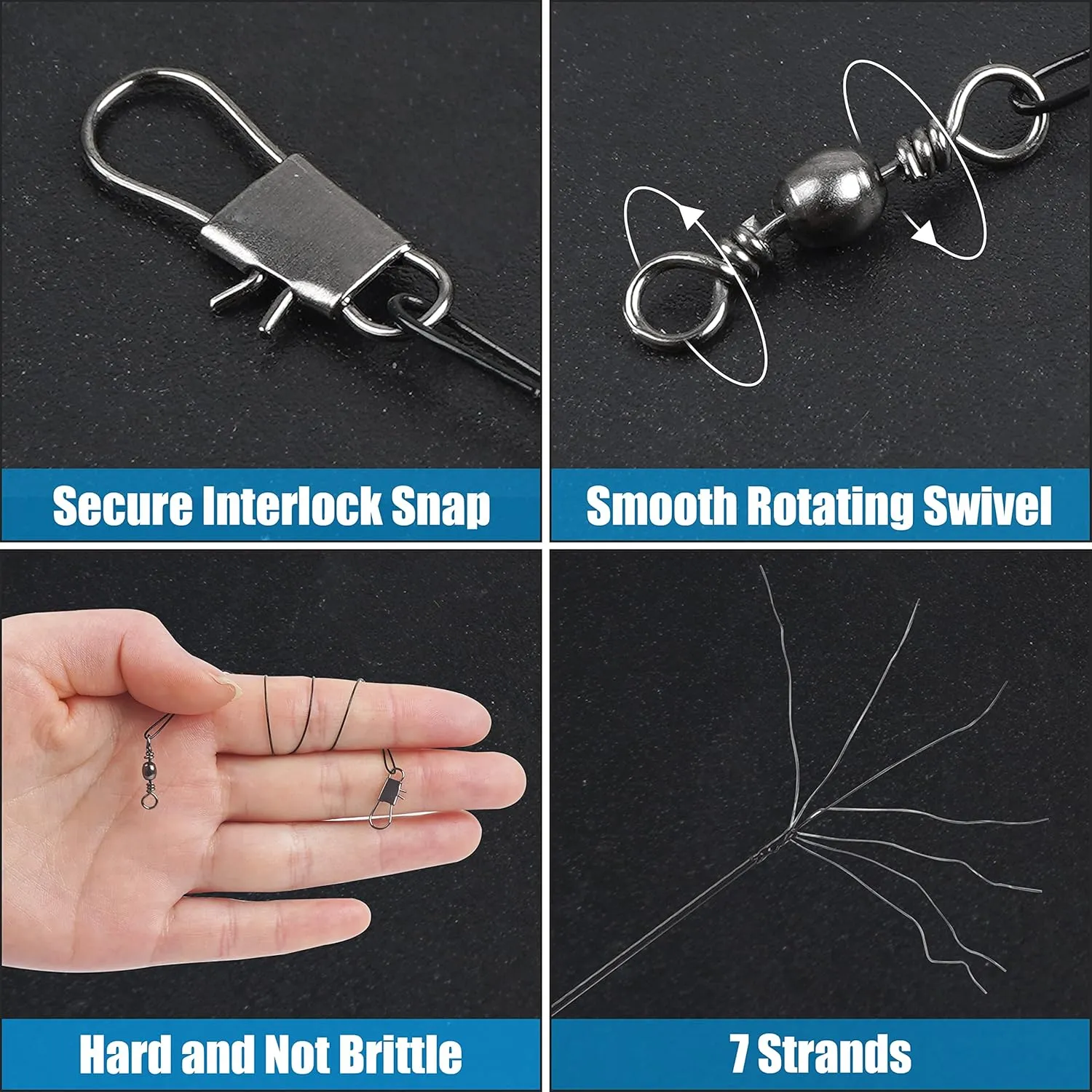 OROOTL Fishing Leaders Kit, 60pcs Stainless Steel Fishing Leaders Saltwater Wire Leader Lines with Swivels Snaps Fishing Tackle Lures Bait Hook Connector