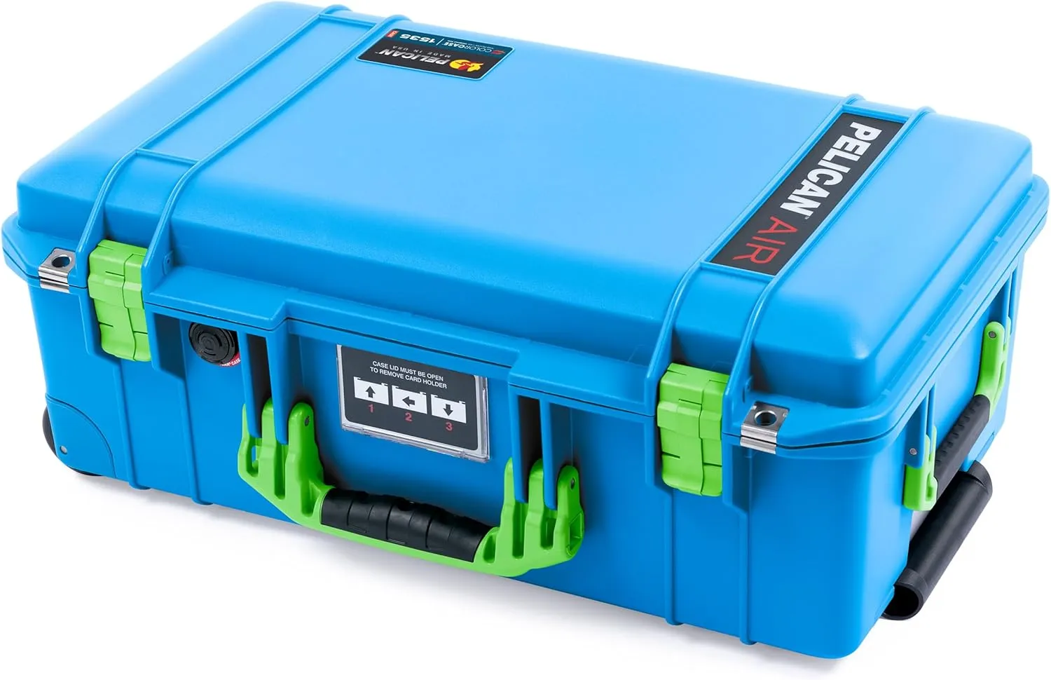 Pelican Air 1535 Electric Blue Carry-on Case - Medium Size Waterproof Case with Lime Green Handles & Latches