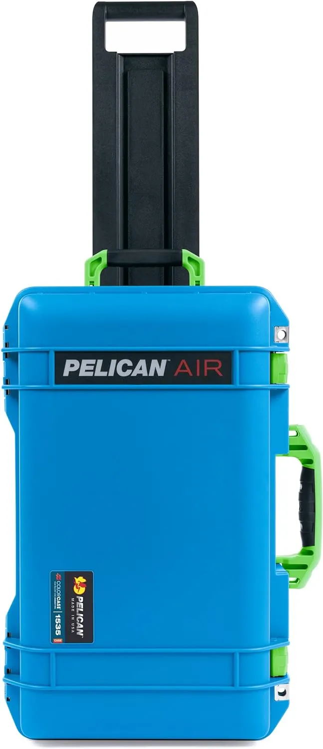 Pelican Air 1535 Electric Blue Carry-on Case - Medium Size Waterproof Case with Lime Green Handles & Latches