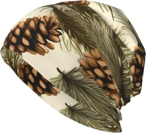 Pine Cone Border Printing Knit Hat - Soft and Comfortable Adult Fashion Beanie for Outdoor Activities Travel Black