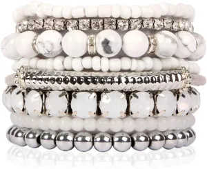 RIAH FASHION Multi Color Stretch Beaded Stackable Bracelets - Layering Bead Strand Statement Wrap Bangles
