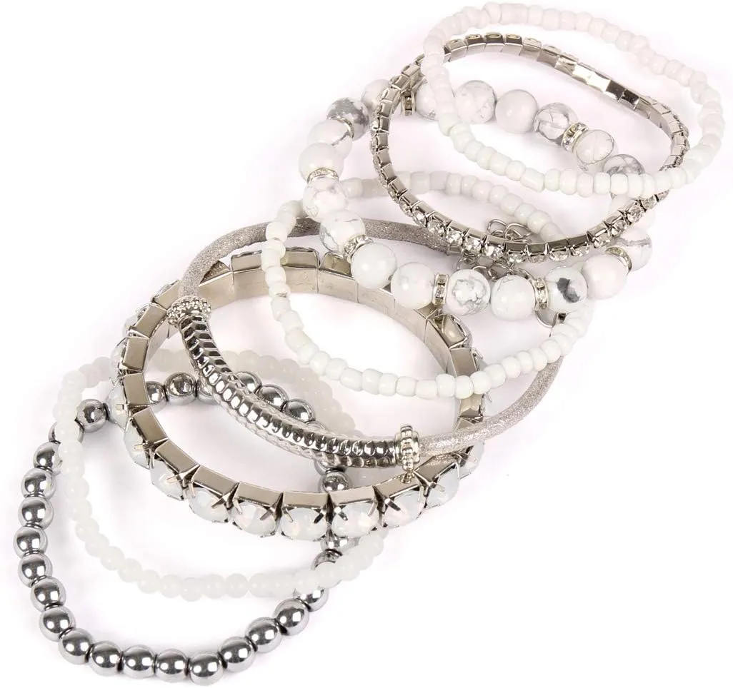 RIAH FASHION Multi Color Stretch Beaded Stackable Bracelets - Layering Bead Strand Statement Wrap Bangles
