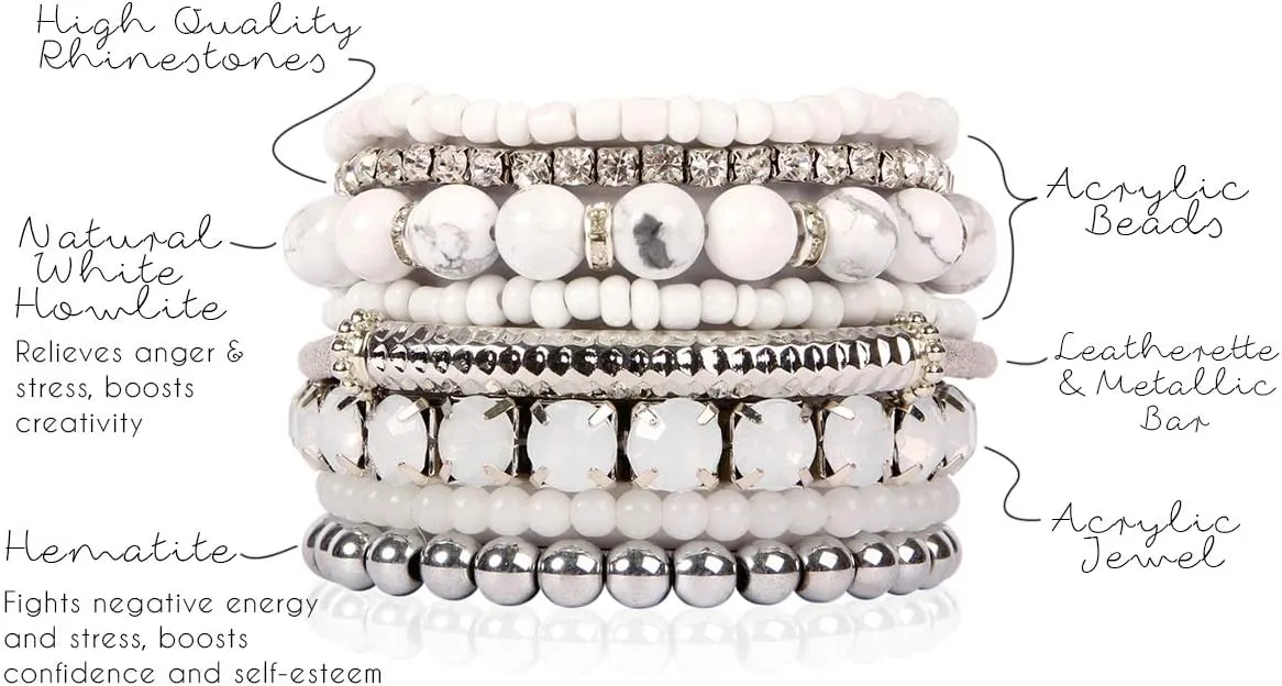 RIAH FASHION Multi Color Stretch Beaded Stackable Bracelets - Layering Bead Strand Statement Wrap Bangles
