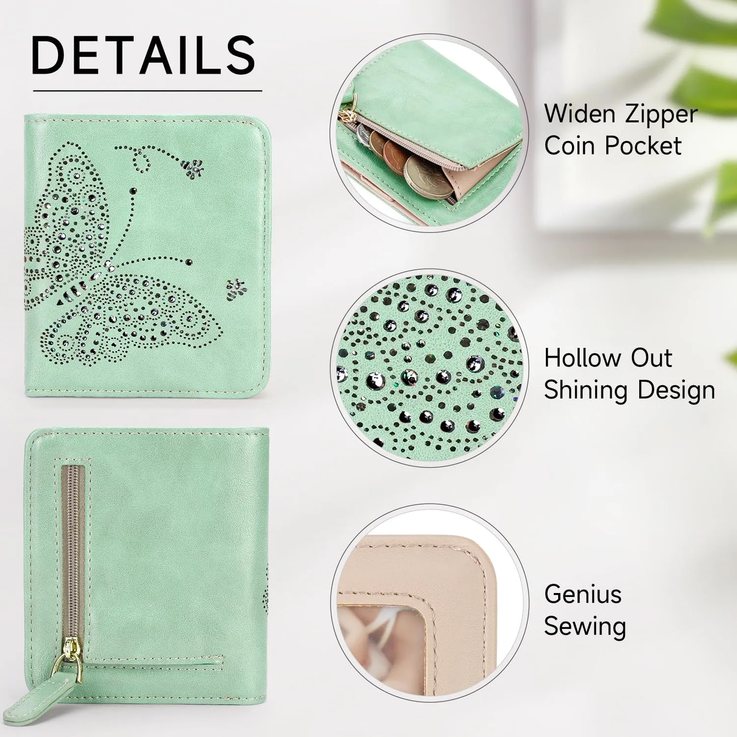 Small RFID Wallet Women Ultra Thin Slim Womens Wallet Mini Compact Bifold Pocket Ladies Wallets for Women Peppermint Mambo Green