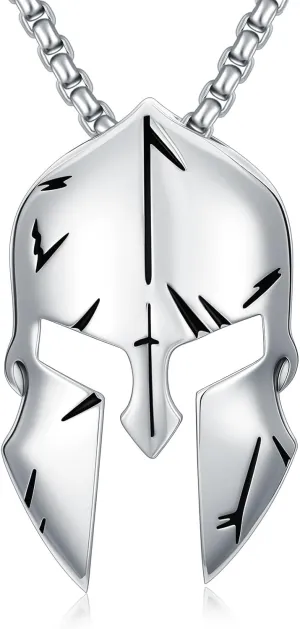 Spartan Necklace for Men 925 Sterling Silver Spartan Warrior Helmet Pendant Jewelry for Dad Son, w/Stainless Steel Chain 22''   2''
