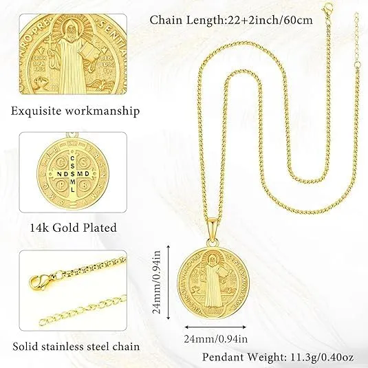 St Benedict Medals, Saint Benedict Medal Pendant Necklace Saint Benedict Crucifix Medals Catholic, Perfect For Any Gift Giving Occasions Silver Gold Blue