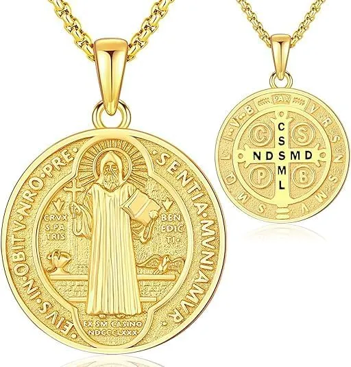 St Benedict Medals, Saint Benedict Medal Pendant Necklace Saint Benedict Crucifix Medals Catholic, Perfect For Any Gift Giving Occasions Silver Gold Blue