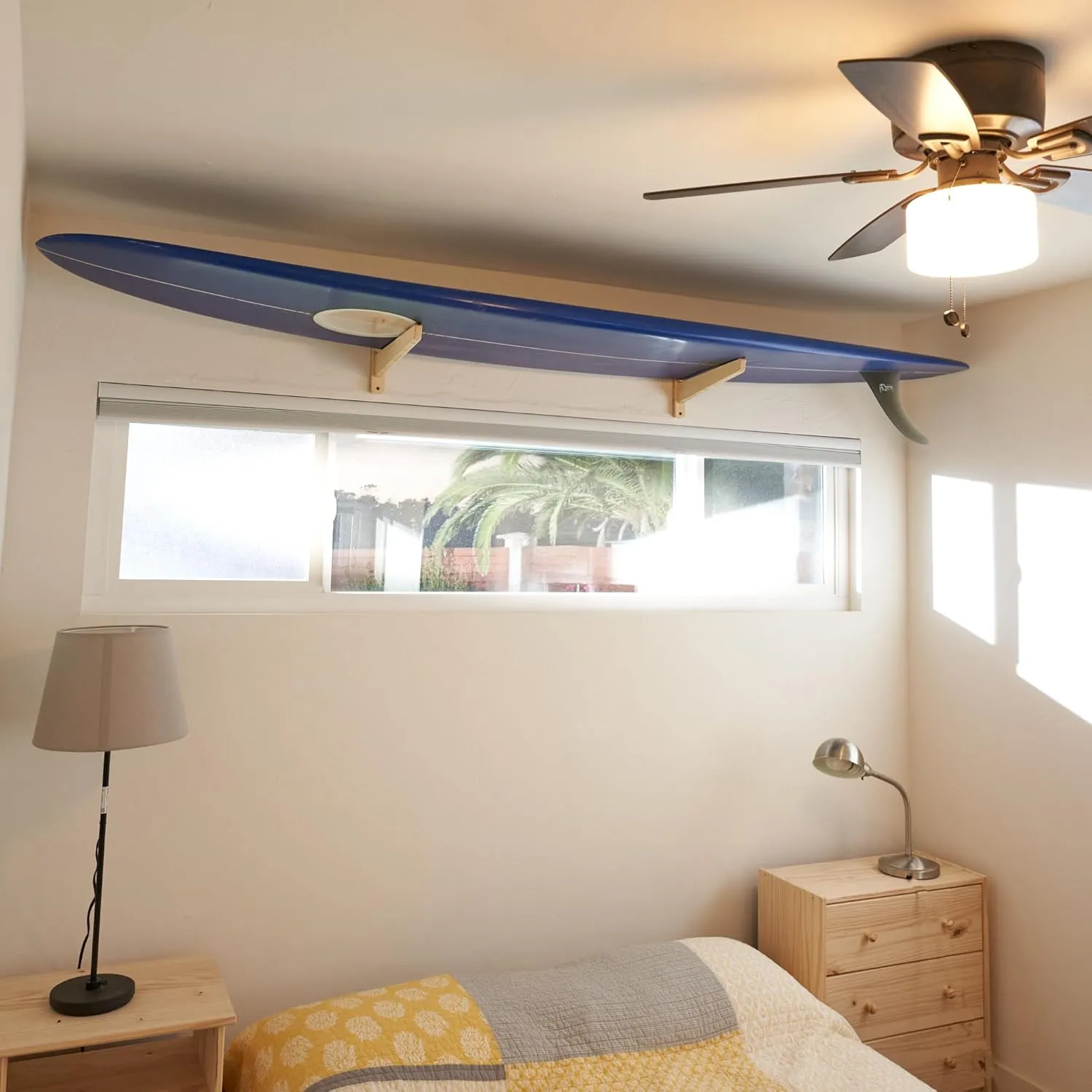 Surfboard Wall Mount, Suitable for Longboards and Shortboards, Snowboards, Beautiful Bamboo Storage Rack, Works for Indoors and Outdoors Display (Amber), Standard
