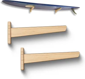 Surfboard Wall Mount, Suitable for Longboards and Shortboards, Snowboards, Beautiful Bamboo Storage Rack, Works for Indoors and Outdoors Display (Amber), Standard