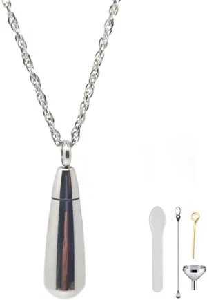 Teardrop Urn Necklace for Ashes Cremation Jewelry Stainless Steel Keepsake Pendant (With Chain)