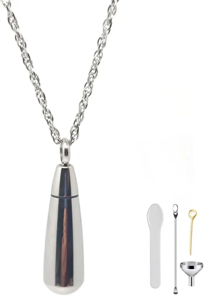 Teardrop Urn Necklace for Ashes Cremation Jewelry Stainless Steel Keepsake Pendant (With Chain)