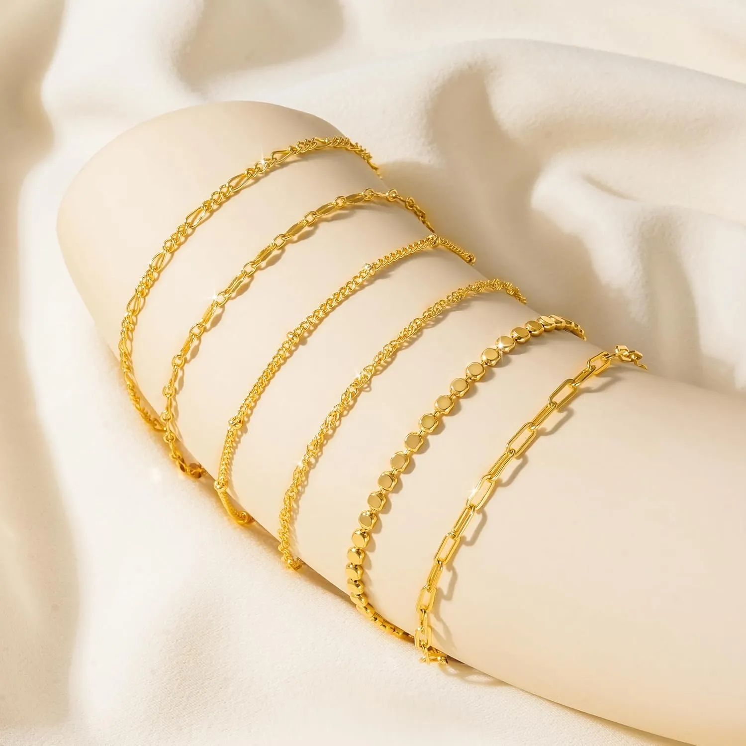 Tewiky Stack Gold Bracelets for Women Non Tarnish - Dainty 14K Gold Plated/Sterling Silver Chain Bracelets Set Adjustable Trendy Waterproof Jewelry for Women