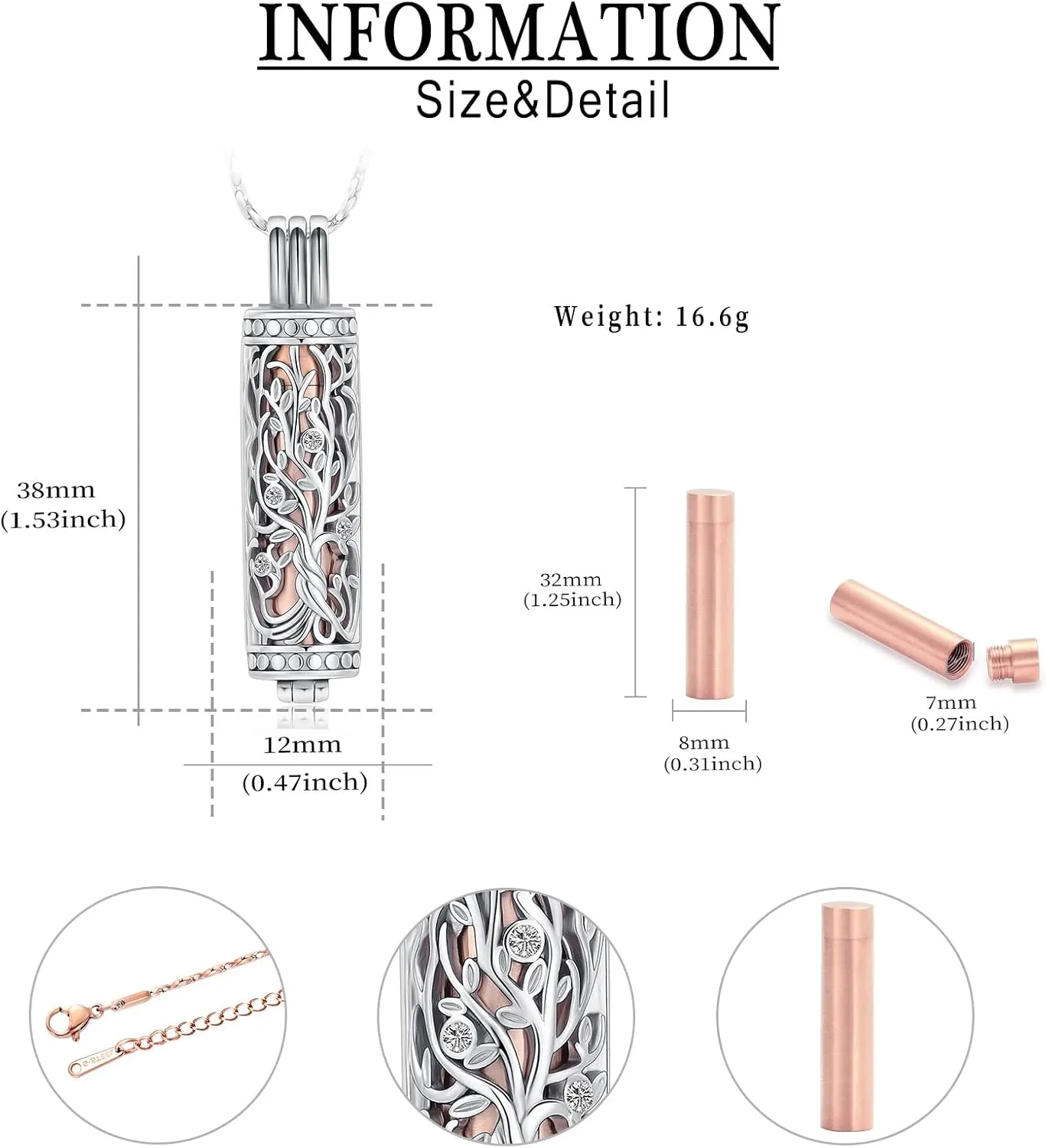 Urn Necklace for Ashes with Hollow Vial Cylinder Cremation Jewelry for Ashes Tree of Life Memorial Jewelry Gifts for Women Ashes Necklace Lockets Ashes Holder for Men Pet