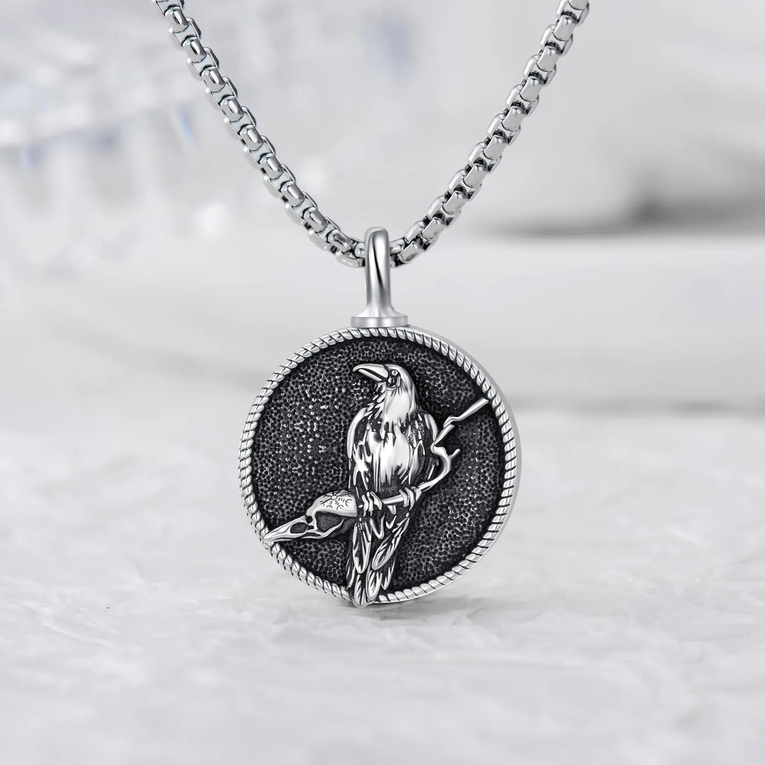 Viking Necklace for Men S925 Sterling Silver Odin/Troll Cross/Compass/Raven/Valknut/Axe Rune Amulet Necklace Norse Jewelry for Christmas Birthday