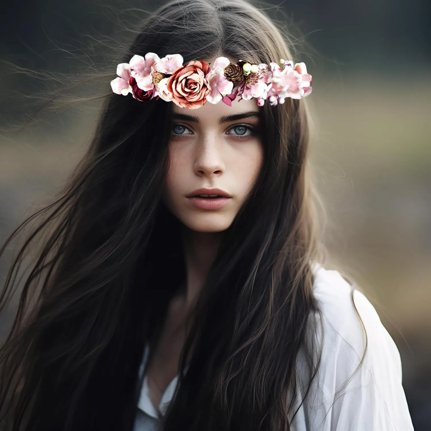 Vivivalue Fairy Flower Crown Woodland Headband Forest Elf Headpiece for Wedding Bridal Shower Renaissance Halloween Cosplay Maternity Shoot
