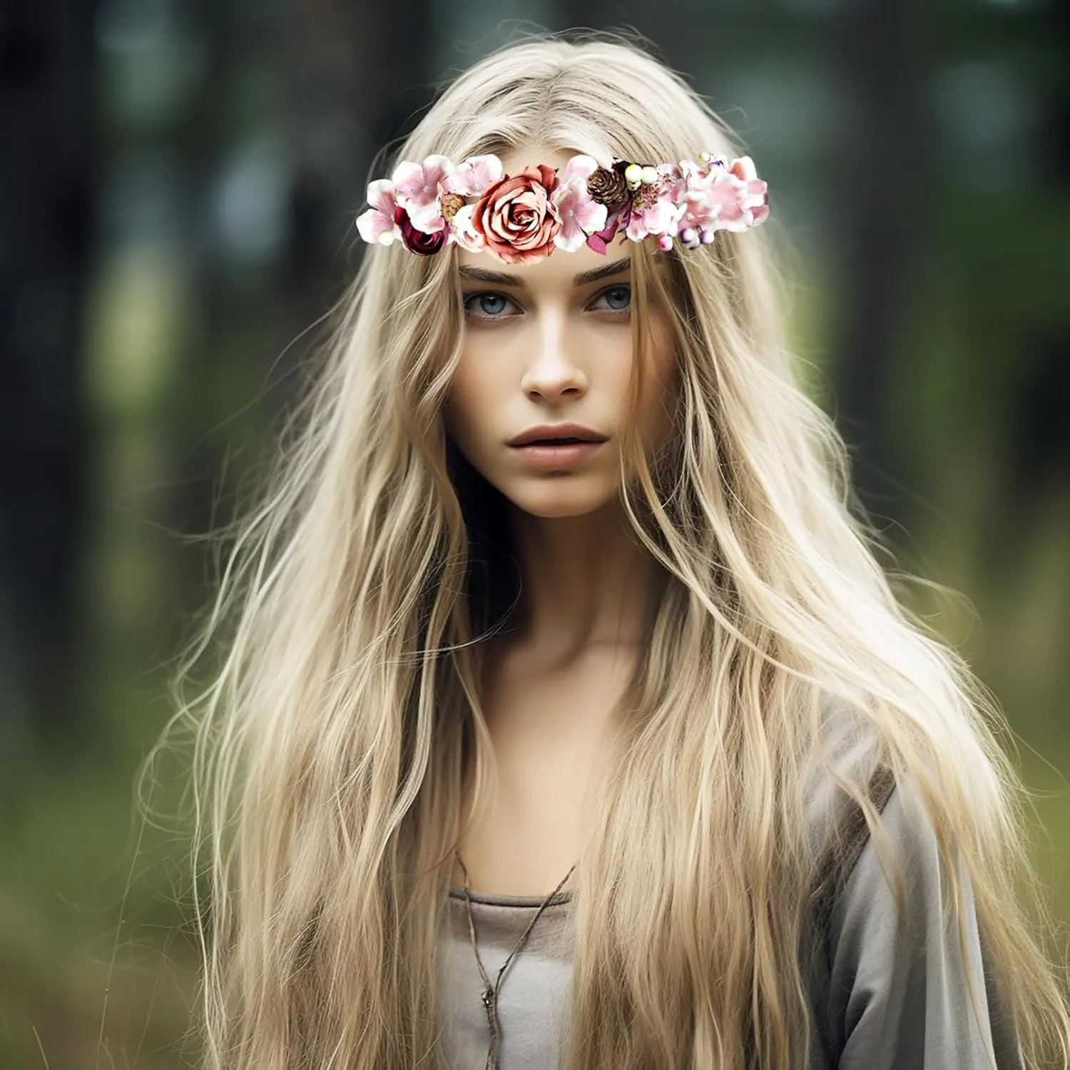 Vivivalue Fairy Flower Crown Woodland Headband Forest Elf Headpiece for Wedding Bridal Shower Renaissance Halloween Cosplay Maternity Shoot