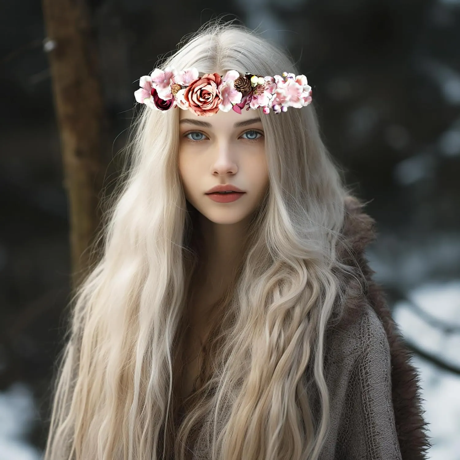 Vivivalue Fairy Flower Crown Woodland Headband Forest Elf Headpiece for Wedding Bridal Shower Renaissance Halloween Cosplay Maternity Shoot