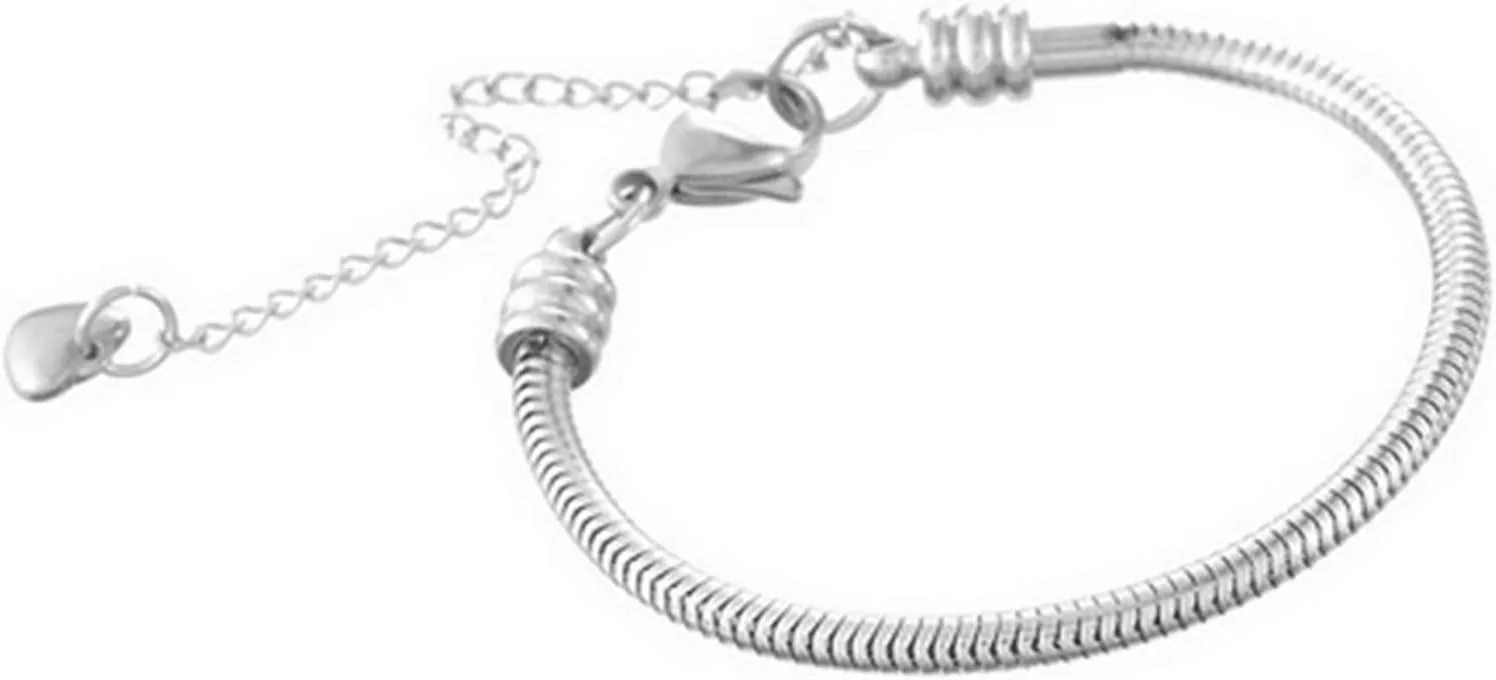 Women Moments Slider Charms Bracelet 3mm Stainless Steel Snake Chain Bracelet fits Standard Size Charm Beads, 5-12 Inch