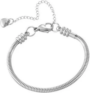 Women Moments Slider Charms Bracelet 3mm Stainless Steel Snake Chain Bracelet fits Standard Size Charm Beads, 5-12 Inch