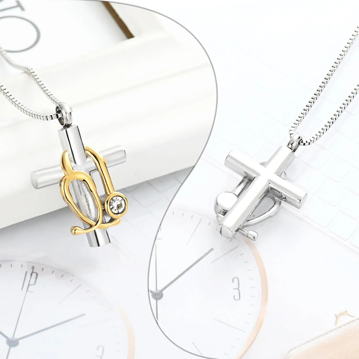 XSMZB Stethoscope Cross Urn Necklace for Ashes for Women Men Cremation Jewelry Human Pet Ash Holder Keepsake Pendant Memorial Locket
