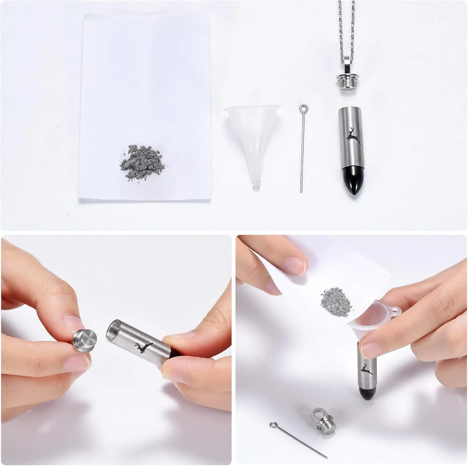 Yinplsmemory Cremation Jewelry for Ashes Locket Deer Bullet Pendant Urn Necklace for Ashes Keepsake Memorial Jewelry for Ashes for Dad Papa