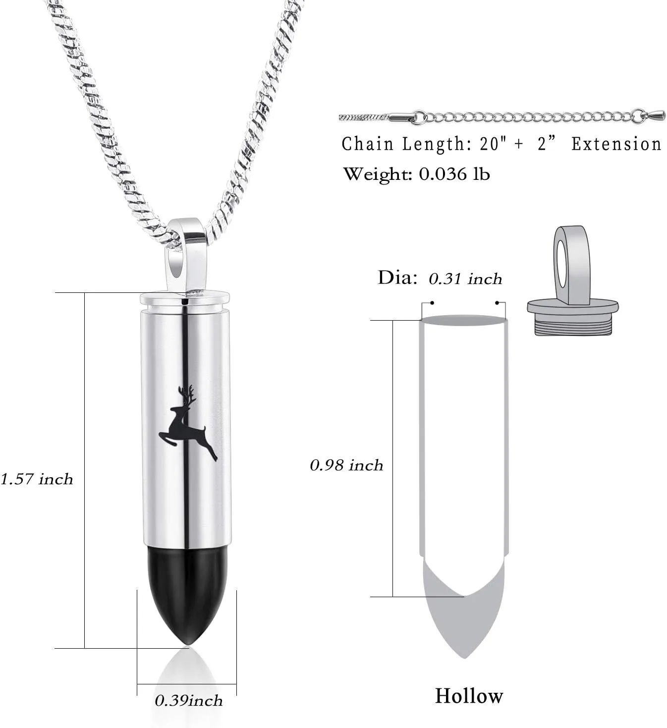 Yinplsmemory Cremation Jewelry for Ashes Locket Deer Bullet Pendant Urn Necklace for Ashes Keepsake Memorial Jewelry for Ashes for Dad Papa