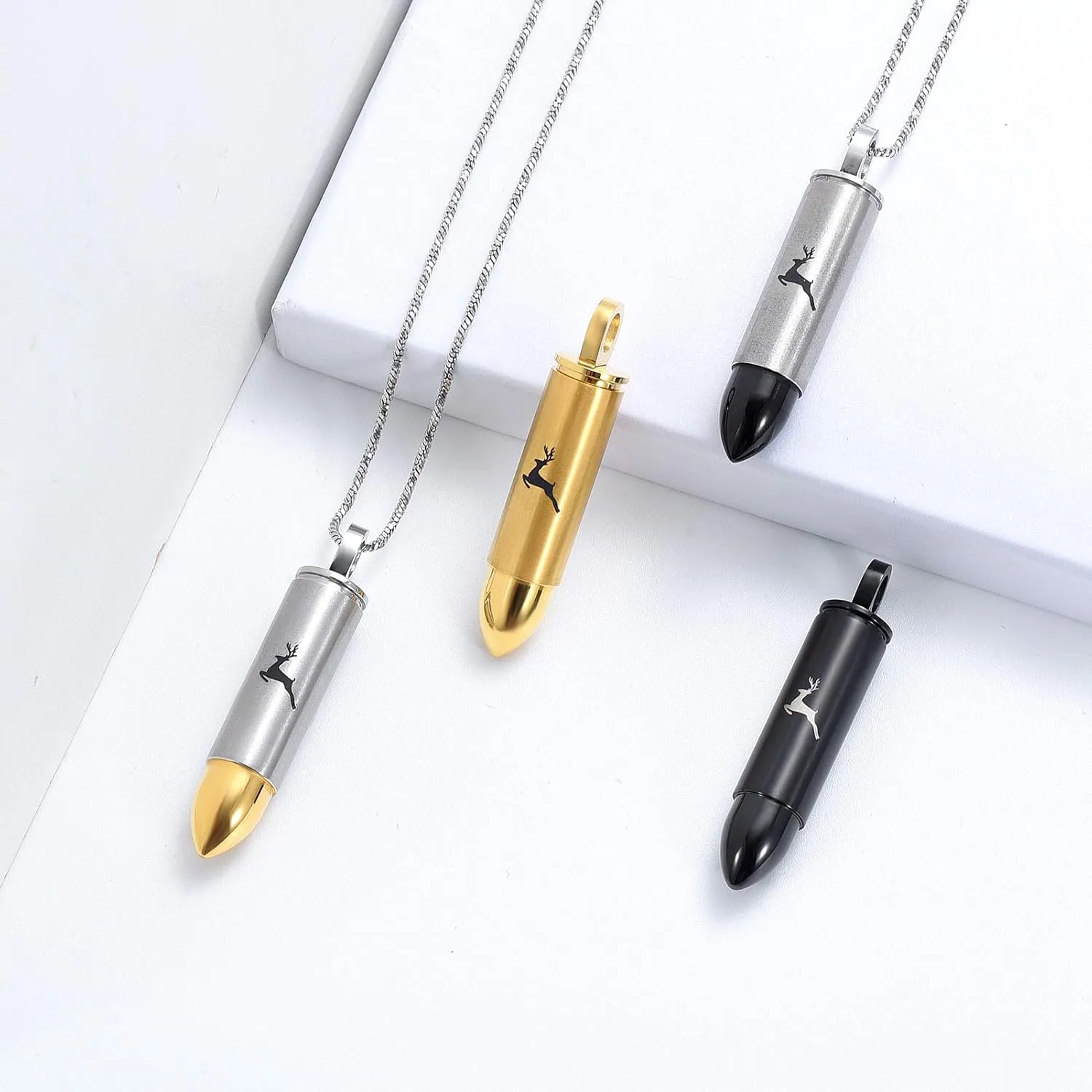 Yinplsmemory Cremation Jewelry for Ashes Locket Deer Bullet Pendant Urn Necklace for Ashes Keepsake Memorial Jewelry for Ashes for Dad Papa