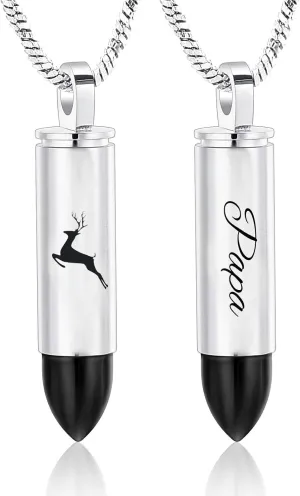 Yinplsmemory Cremation Jewelry for Ashes Locket Deer Bullet Pendant Urn Necklace for Ashes Keepsake Memorial Jewelry for Ashes for Dad Papa