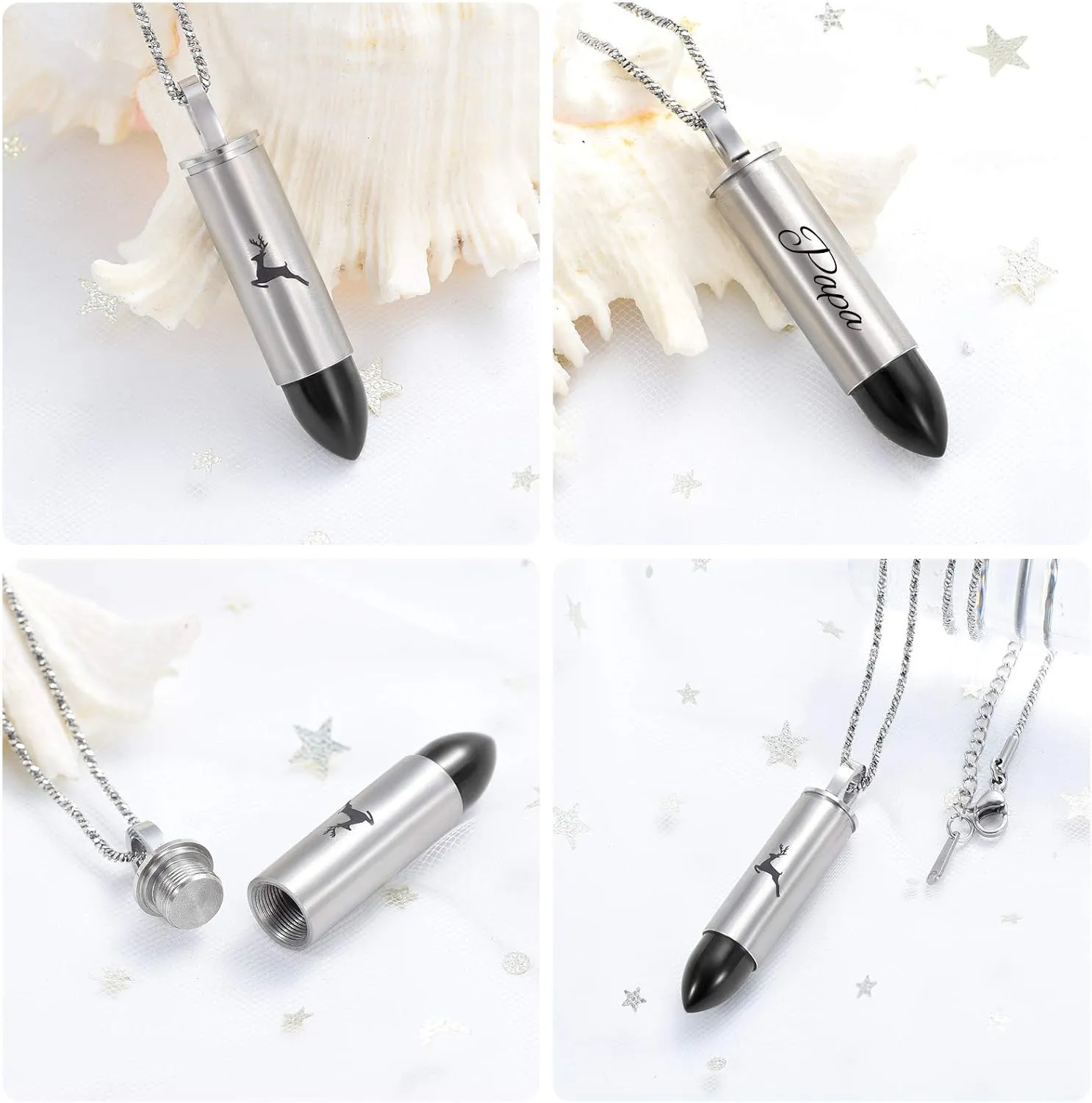 Yinplsmemory Cremation Jewelry for Ashes Locket Deer Bullet Pendant Urn Necklace for Ashes Keepsake Memorial Jewelry for Ashes for Dad Papa