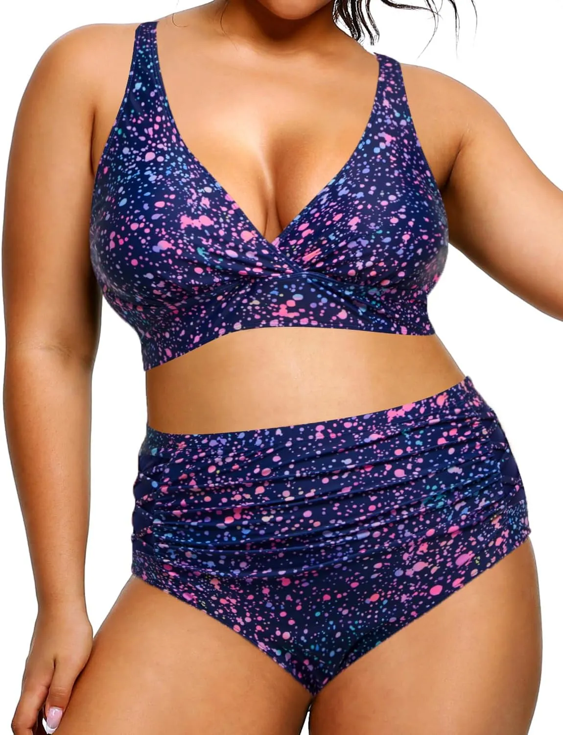 Yonique Womens Plus Size Bikini High Waisted Swimsuits Two Piece Bathing Suits Tummy Control Swimwear