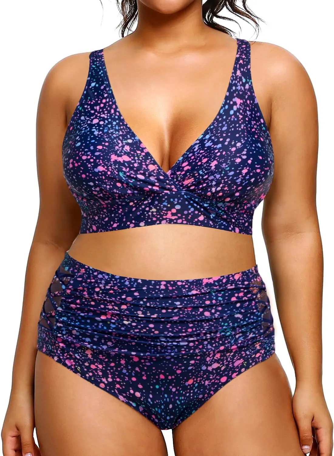 Yonique Womens Plus Size Bikini High Waisted Swimsuits Two Piece Bathing Suits Tummy Control Swimwear