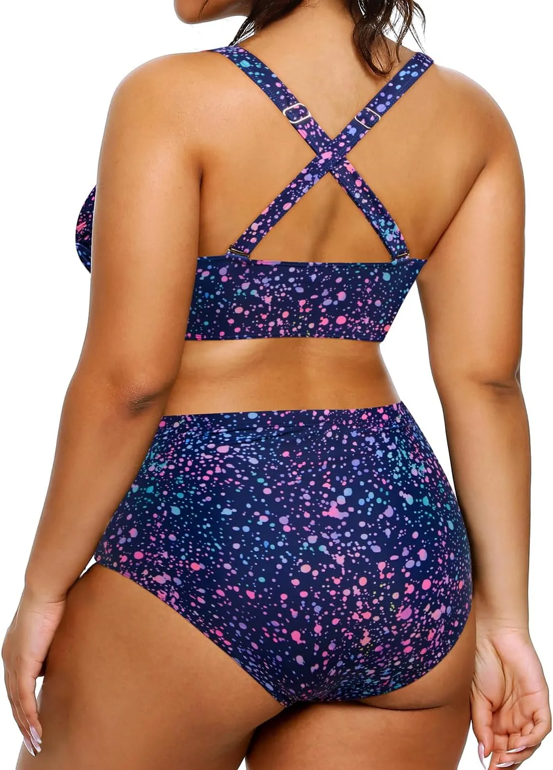 Yonique Womens Plus Size Bikini High Waisted Swimsuits Two Piece Bathing Suits Tummy Control Swimwear