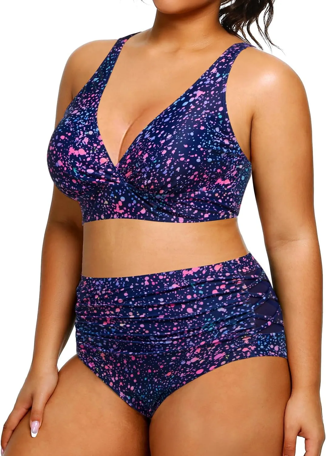 Yonique Womens Plus Size Bikini High Waisted Swimsuits Two Piece Bathing Suits Tummy Control Swimwear