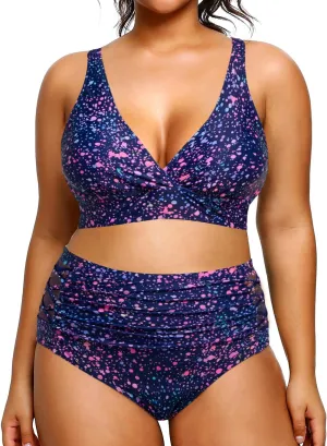 Yonique Womens Plus Size Bikini High Waisted Swimsuits Two Piece Bathing Suits Tummy Control Swimwear