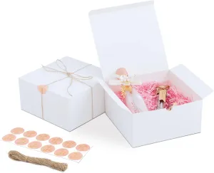 YUEFANBOX White Gift Boxes for Presents with Lids, 12 Pack 8x8x4 Inch, 80ft Twine, Stickers & Tape - Easy Assemble for Bridesmaid Proposal, Wedding, Party Favors